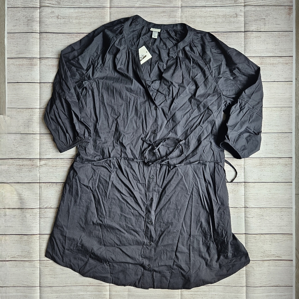 A New Day Black Button-Up Tunic Dress